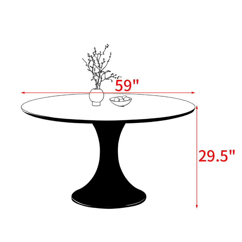 Table ronde rétro en bois massif de style américain, H 29,5 po x L 59 po x l 59 po