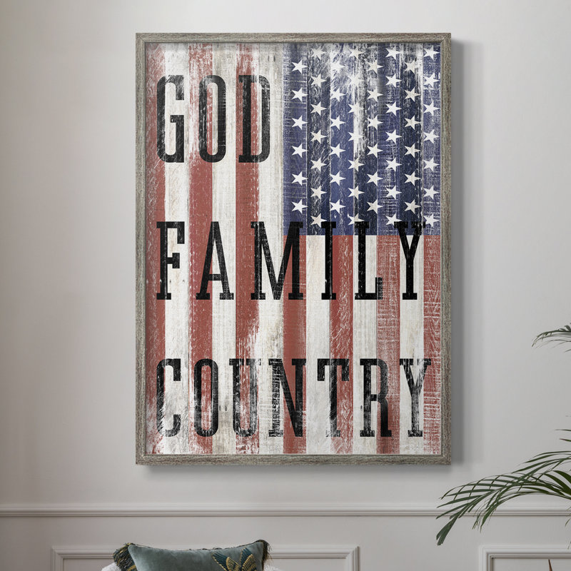 «God Family Country Flag», reproduction encadrée - bois massif, H 21 po x l 17 po