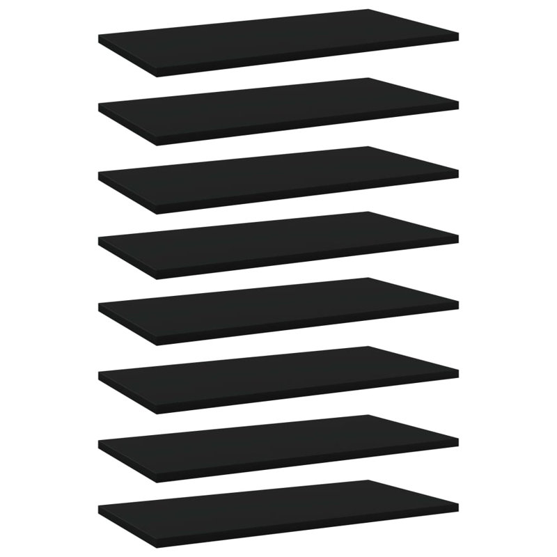 Bookshelf Boards 8 pcs Engineered Wood, Black, (8 Shelves) 0.59" H x 23.62" W x 11.81" D