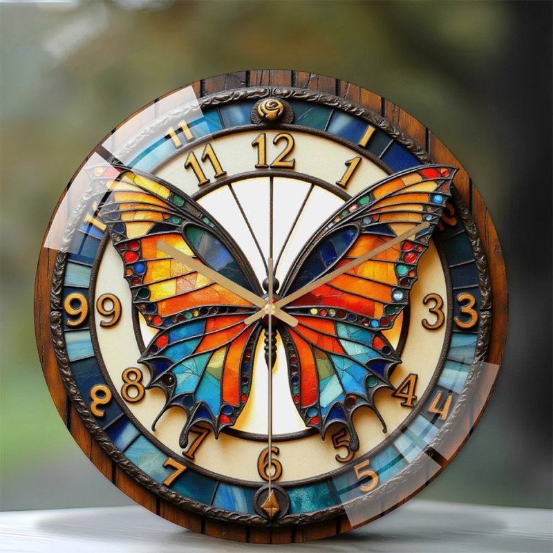 Horloge murale papillon vitrail - Horloge murale 12 po