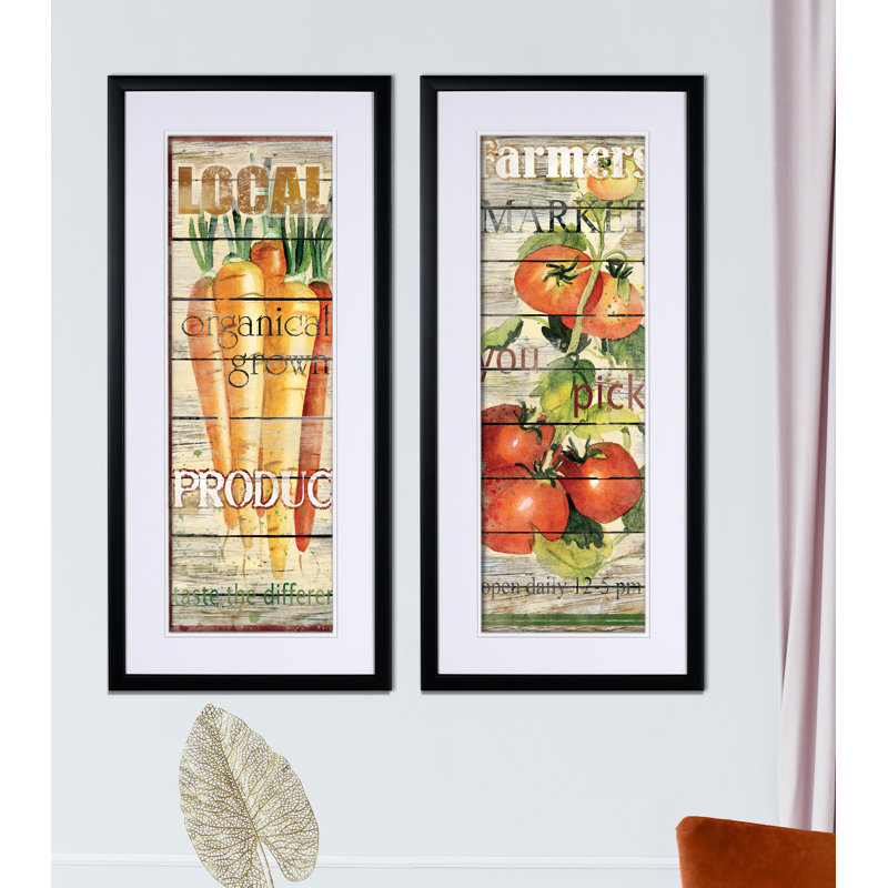 « carottes », ensemble de 2 reproductions de peintures à l’acrylique encadrées