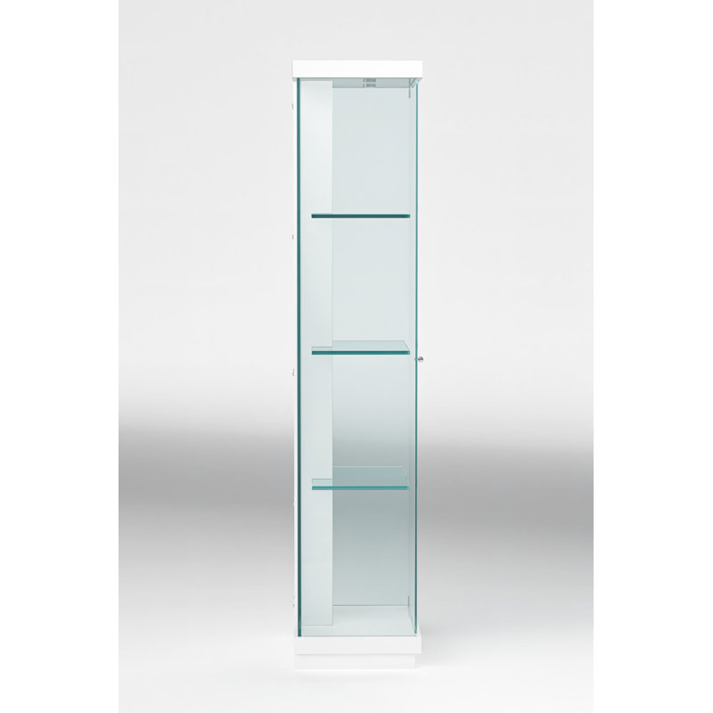 Tall White Glass Curio Cabinet with LED Light