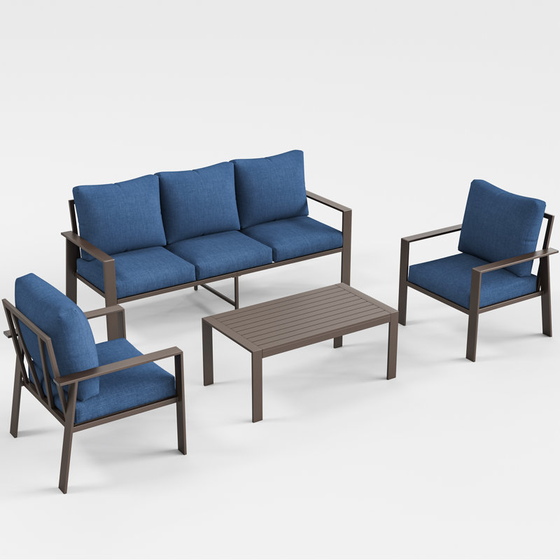 Ensemble de conversation pour 5 personnes avec table basse en aluminium, Marine