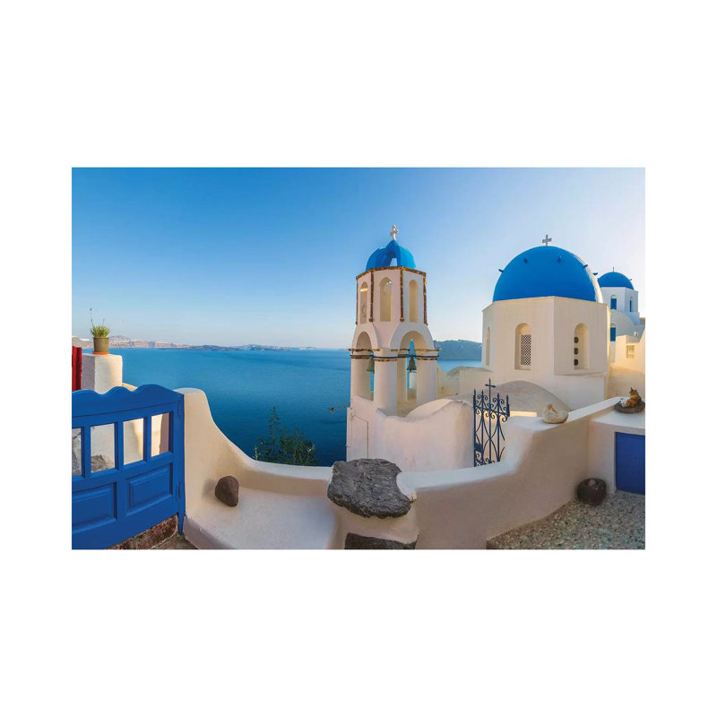Greece, Oia. Sunrise On Greek Orthodox Church And Village. by Jaynes Gallery - Wrapped Canvas Gallery-Wrapped Canvas Giclée