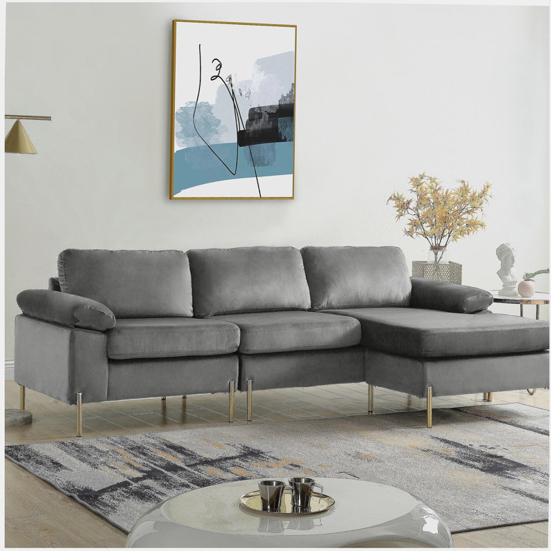 Canapé modulaire en velours avec méridienne Shannon, Gris