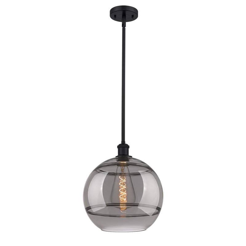 Ballston Bienes 1 Light 10" Stem Hung Mini Pendant-516-G556, 13.38" H x 12" W x 12" D, Light Smoke, Matte Black