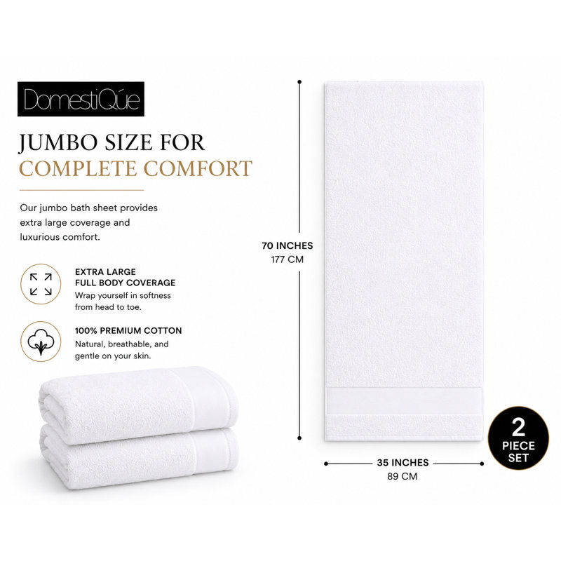 Serviette de bain 2 pièces Domestique, 2 serviettes de corps XL
