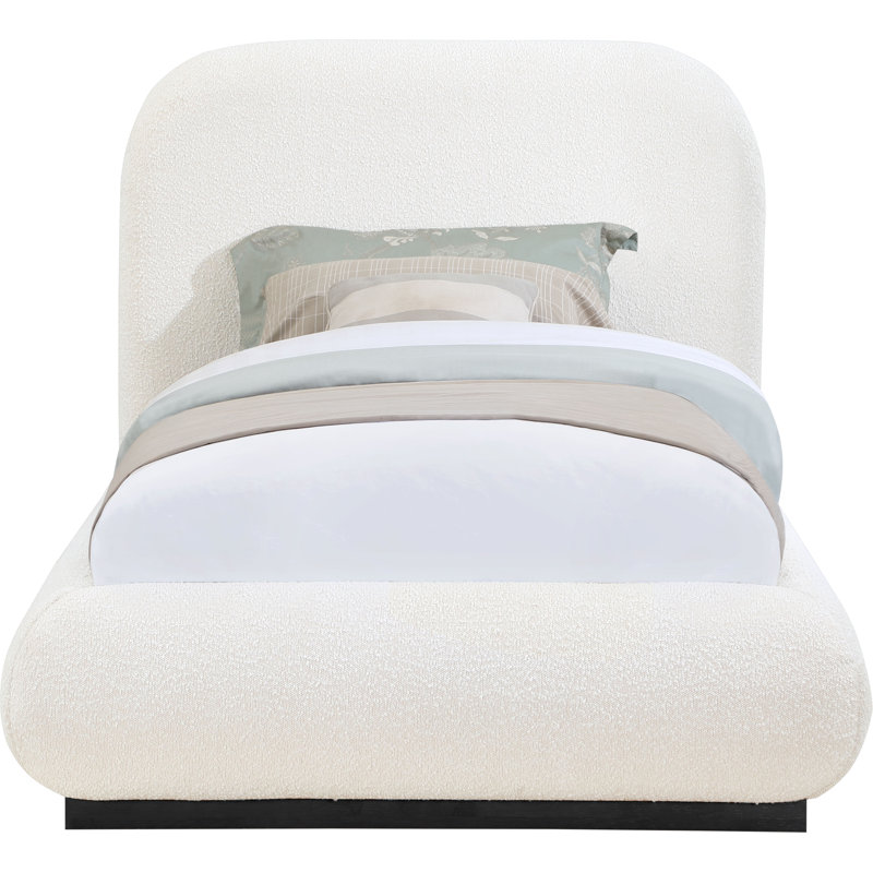 Lit plateforme tapissier Hylia, Simple, Crème boucle en tissu / teint noir