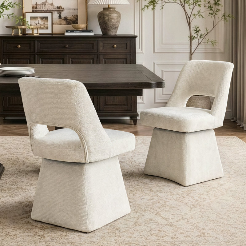 Chaise pivotante en chenille - dossier ouvert moderne, rotation à 360 ° - (ensemble de 4), 4, Beige