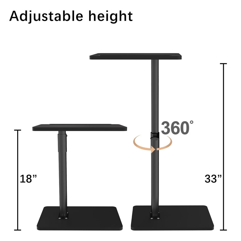 Sofa Armrest Tray Table, 360° Swivel Adjustable Height, Snack Side Table with Phone & Tablet Slot for Couch, Bed, Black