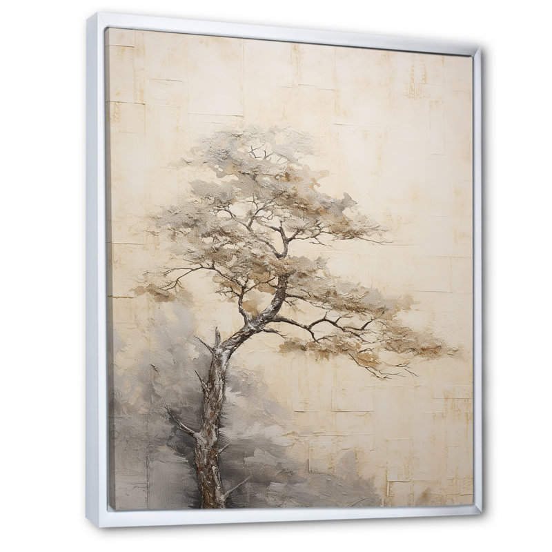«Beige Tree Pine Zen Scenery IV», reproduction d'art sur toile, H 32 po x l 24 po x P 1 po, Cadre flottant blanc