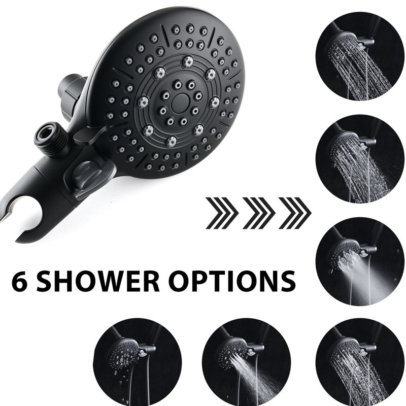 Classic Matte Black Brass Shower Head With Handheld - 6 Spray Patterns, 1.8 Gpm Flow, Wall Mounted, Adjustable Water 59" Hose, Rain Massage, Saving Modes High Brass, Modes, Easy To Use