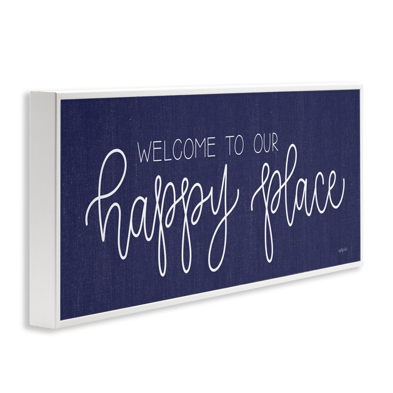 «Welcome Happy Place» par l'imperfect Dust, Estampe numérique encadrée blanc bord de mer, H 13 po x l 30 po