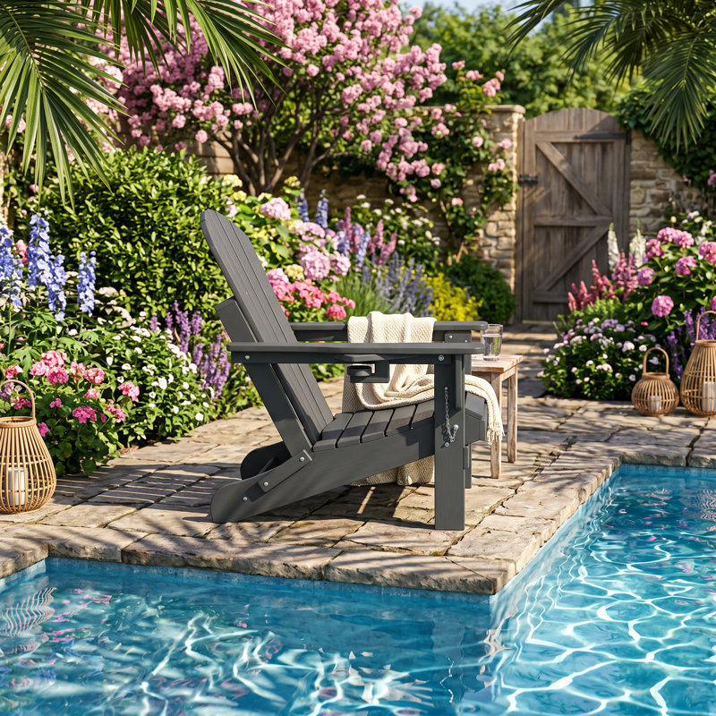 IEO Furniture 29.33" W x 31.89" D x 36.02" H Folding HDPE Wood Texture Adirondack Chair