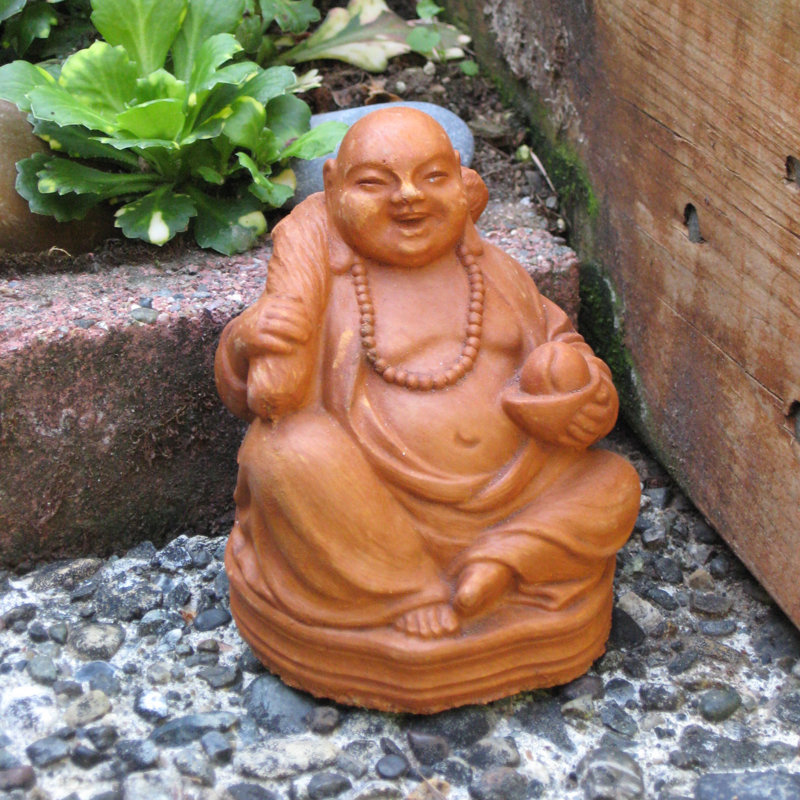 Statue bouddha de la bonne fortune, Noyer foncé