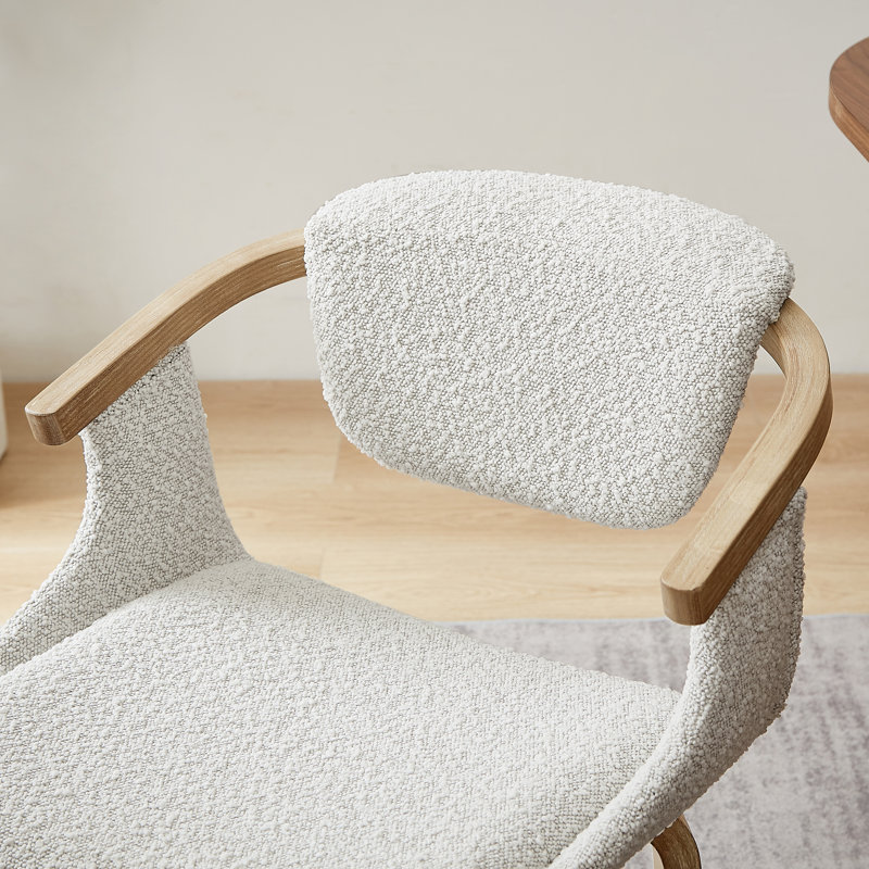  Diland Fabric Upholstered Swivel Desk Chair, White Boucle, Brown