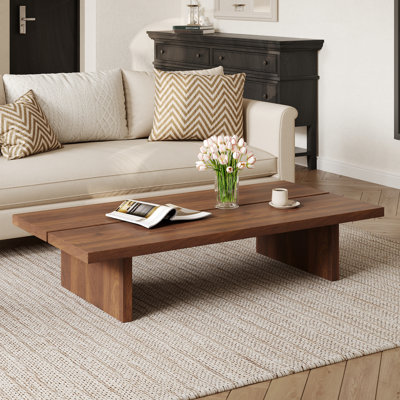 47"Modern Wood Coffee Table, Rectangler Sled Coffee Table for Livingroom