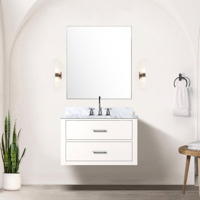Meuble-lavabo avec comptoir en marbre et miroir de 28 po - l 30 po x P 22 po, fermeture en douceur, panneaux simples