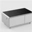 Table basse moderne avec réfrigérateur et congélateur intégrés, haut-parleur Bluetooth, chargement sans fil, panneau de commande tactile, ports USB, protection pour prise de courant, lumière d'ambiance, blanc-961513301