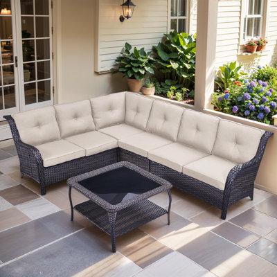Schutt Wicker 6 - Person Patio Conversation Set with Cushions