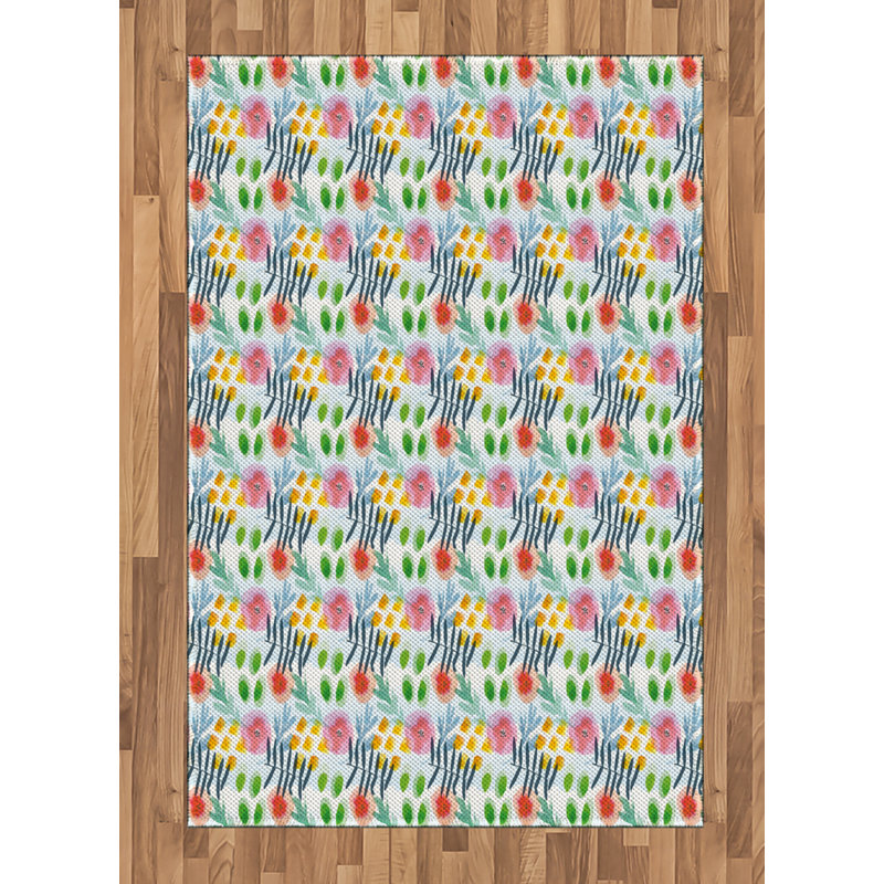 Tapis décoratif floral à haute densité en fibres de polyester, Rectangle— 4 pi x 5 pi 8 po
