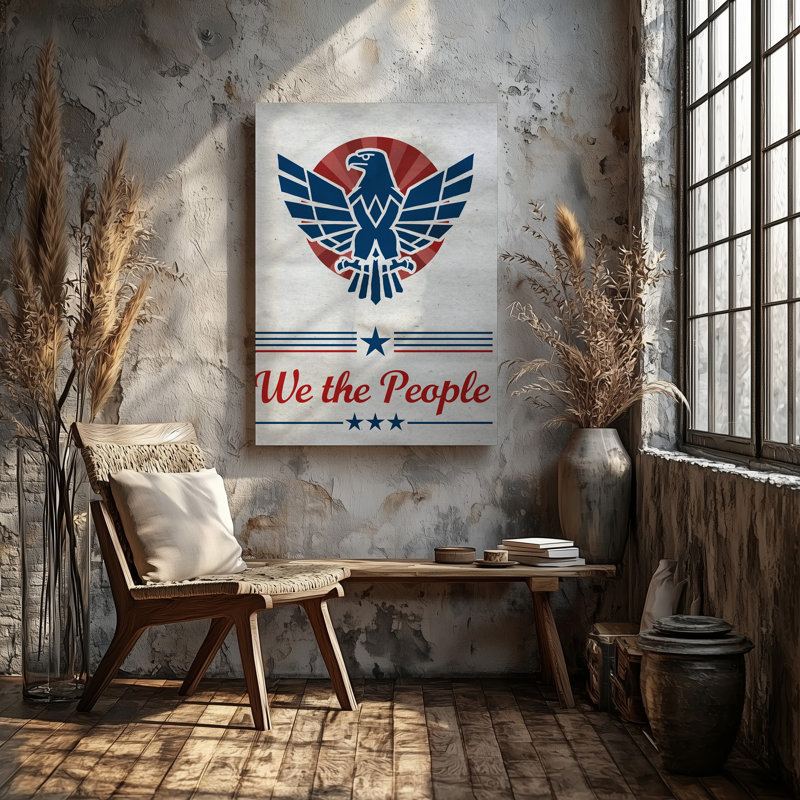 La toile crée une affiche visuellement attrayante qui présente un emblème d'art mural stylisé en forme d'aigle dans la partie supérieure