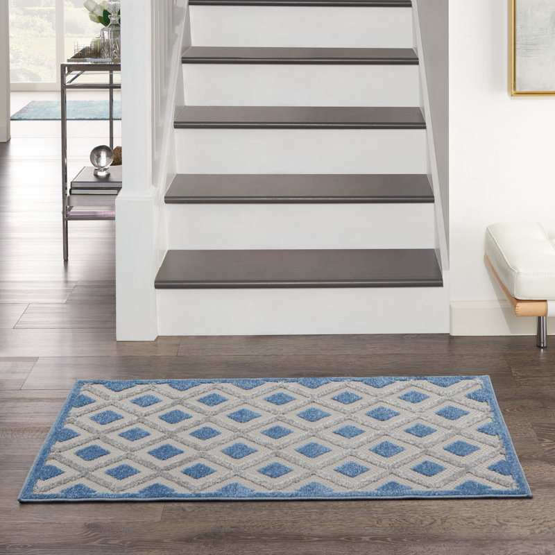 Tapis bleu Newton Houndstooth, Rectangle 2 pi 8 po x 4 pi