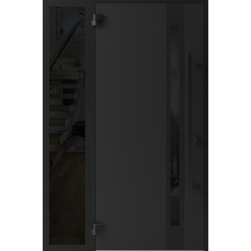 Façade avant en acier pré-suspendue / fenêtre en teck / fenêtre extérieure latérale en teck 1033 Ronex / entrée en métal moderne peinte l 36 po x H 16 po x H 80 po à droite