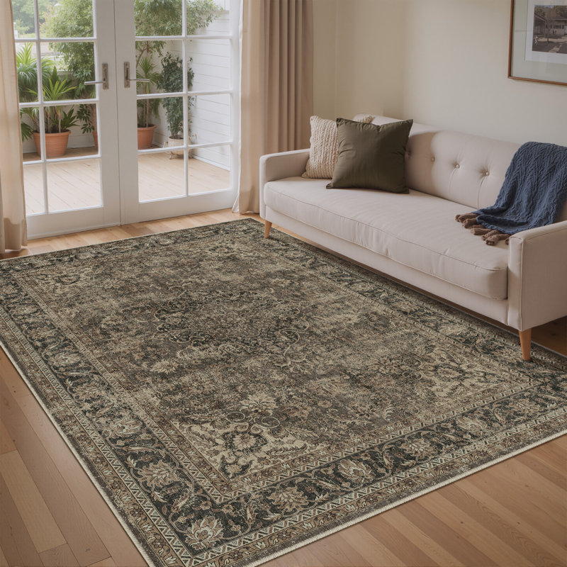 Tapis oriental lavable à la machine avec envers antidérapant Stella, Rectangle 6 pi x 9 pi