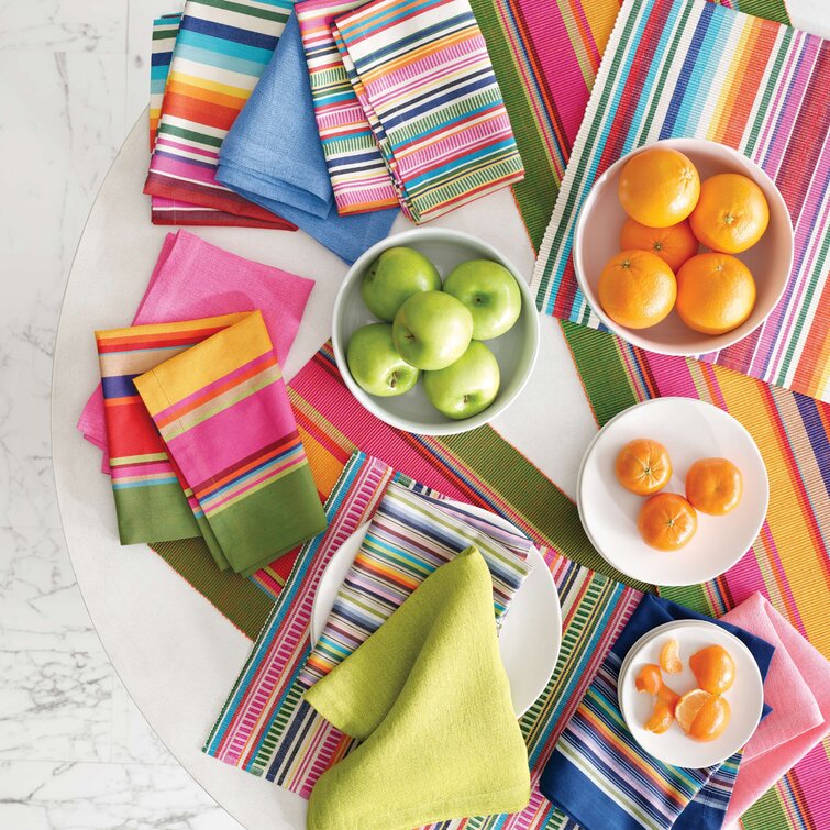 Fiesta Stripe Cotton Dinner Napkins, Bright Multi Color, Handwoven