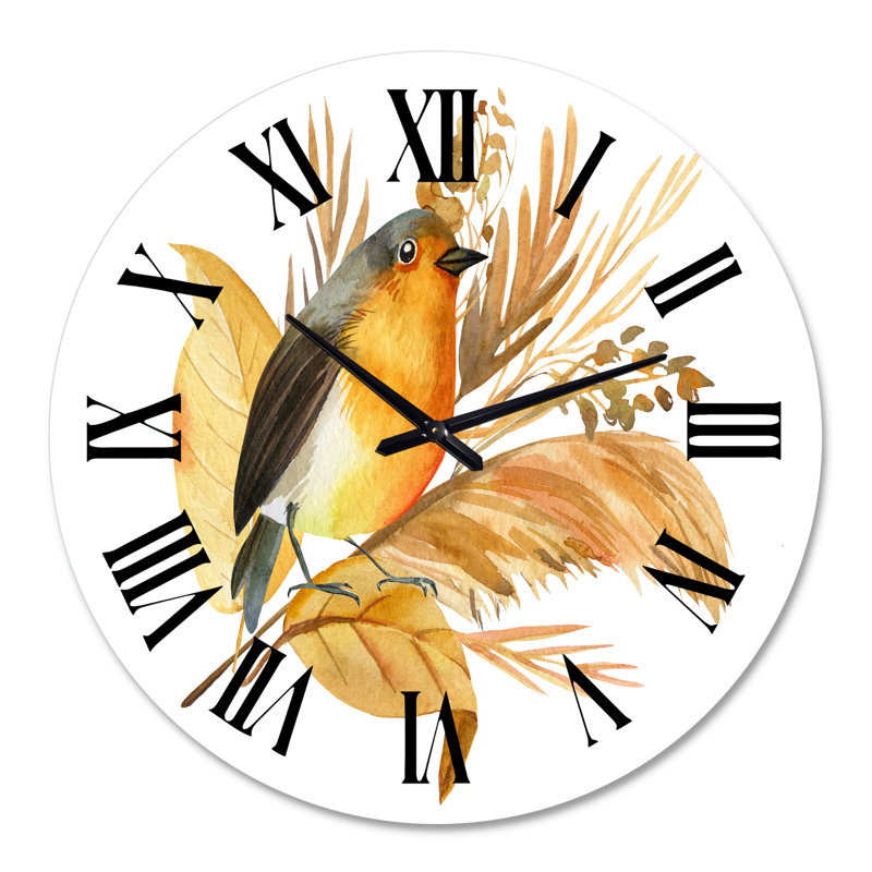 Robin des bois et fleurs d'automne - Horloge murale traditionnelle, Surdimensionné