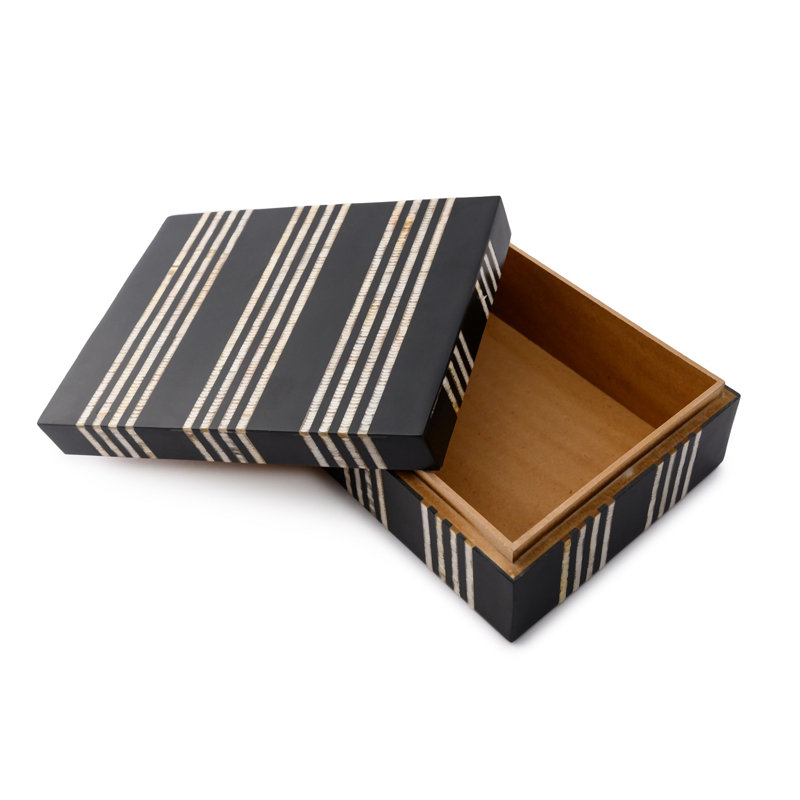 Medium Black Resin Box, 3" H x 8" W x 6" D