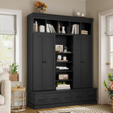 Hall Tree With Bench And 5 Storage Cubbies, Modern Entryway Storage Organizer Cabinet With 4 Doors