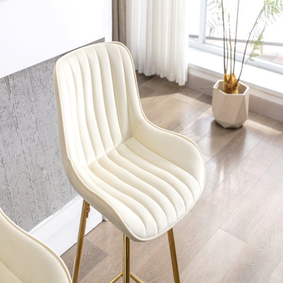 30 inch Set of 2 Bar Stools,with Chrome Footrest Velvet Fabric Counter Stool Leg Simple High Bar Stool