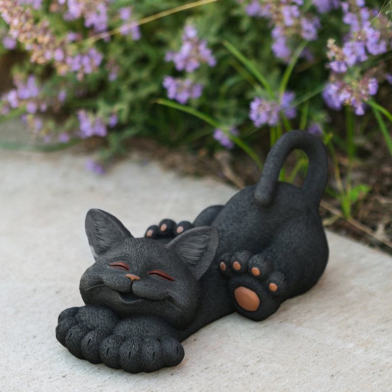 Statue de jardin chat fantaisiste et souriant, Noir