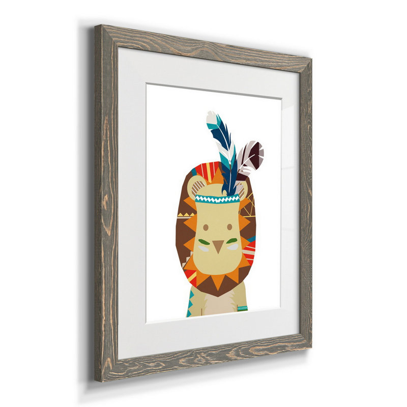 Boho lion - impression d'art graphique, Cadre en papier gris, H 24 po x l 18 po x P 1,5 po, Blanc