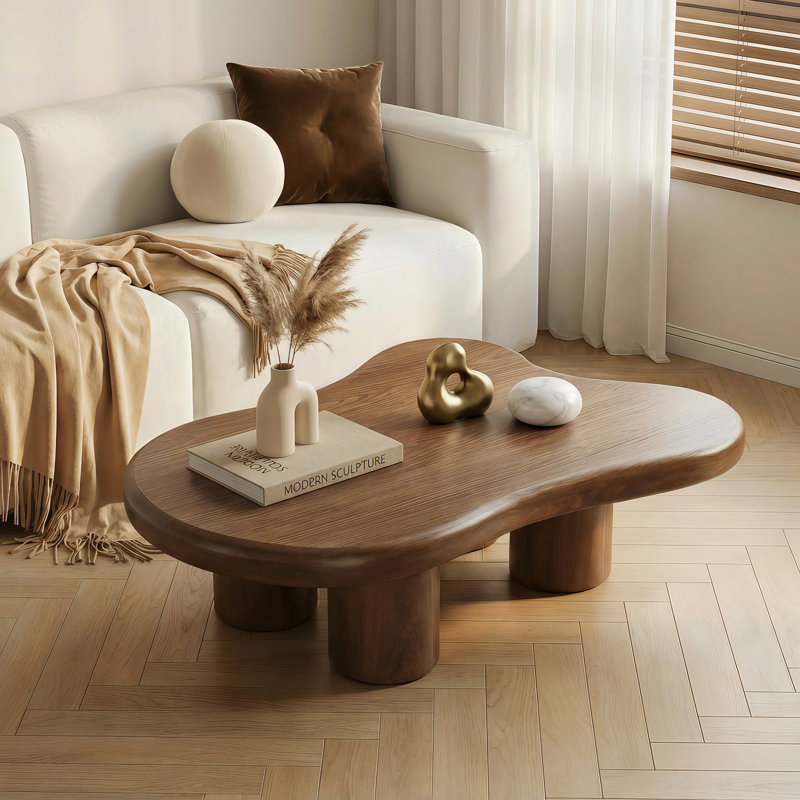 48.4Inch Cloud Shape Brown Four Leg Coffee Table, Solid Wood Coffee Table For Livingroom, 13" H x 48.4" L x 35" W, Brown