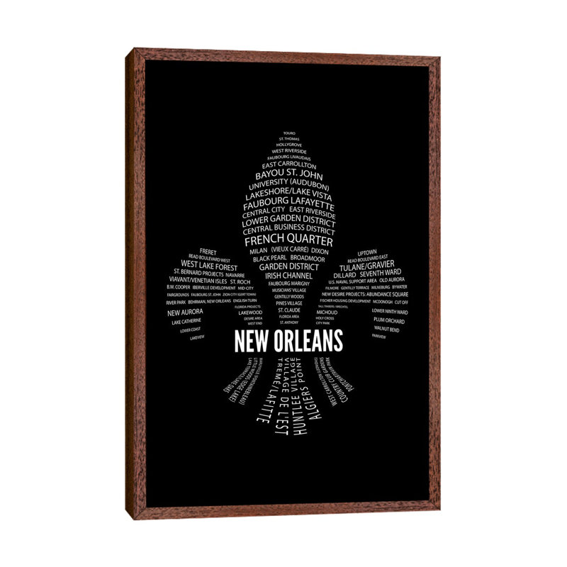 New Orleans Fleur-De-Lis Neighborhoods by Benton Park Prints - Print on Canvas, Classic Brown Wood Framed