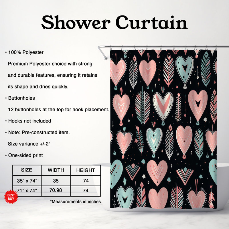 Passionate Design - Rideau de douche Premium, H 74 po x l 71 po