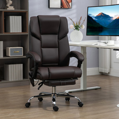 Fauteuil de massage avec 6 points de vibration et une chaleur lombaire, réglable, repose-pieds, inclinable, cadre de bureau en cuir PU brun, chauffé, réglable en hauteur,