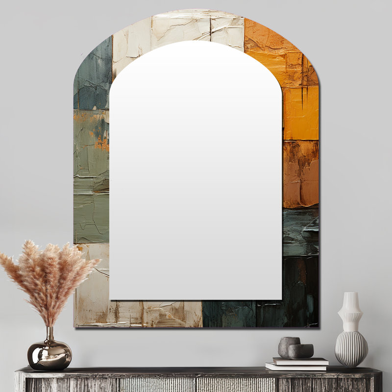 «Hardedge Art Earthy Euphony I», miroir décoratif arqué à arche rigide, miroir mural asymétrique moderne, impression sur métal