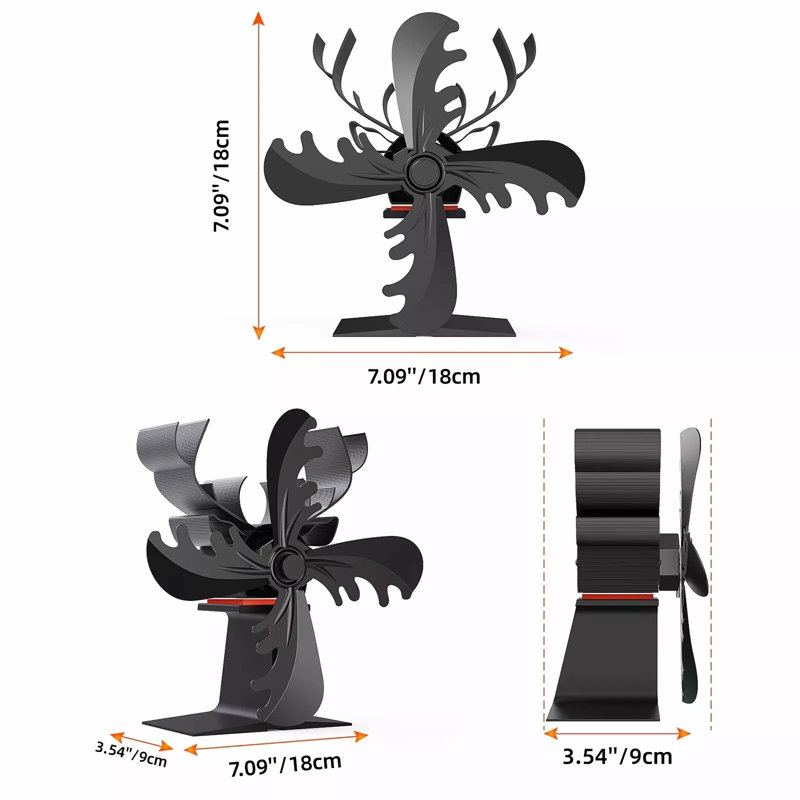 Ventilateur de poêle à bois pour brûleur à bois / à bois / foyer à 4 pales