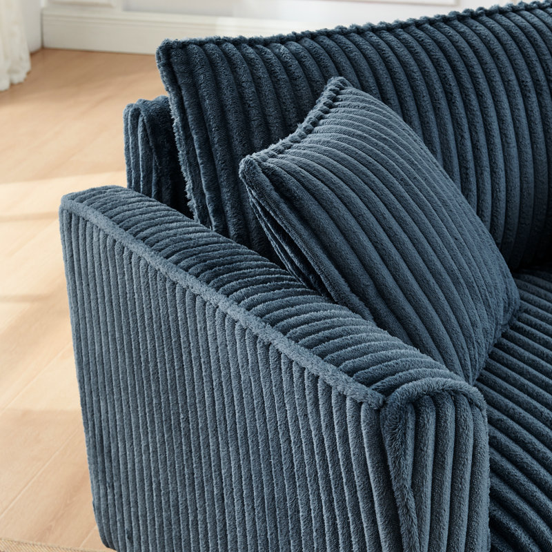 Chaise en velours côtelé bleu avec pieds en plastique, dossier confortable, structure simple en bois pour une personne dans la chambre à coucher, dossier souple, assemblage pour les rebords de fenêtre