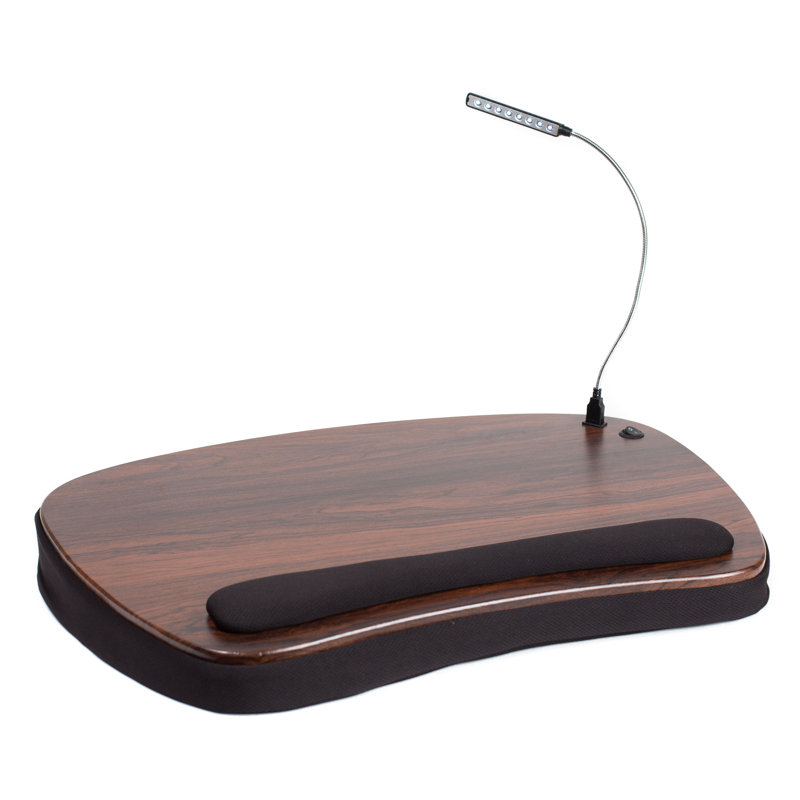 Oversized Brown and Black Wood Lap Desk with Memory Foam Cushion and USB Light