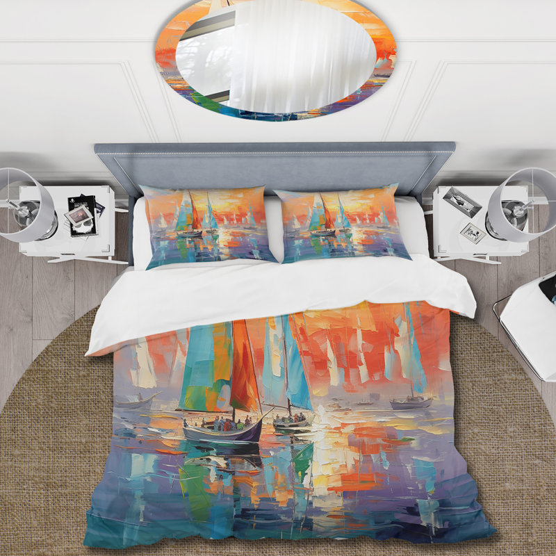 Voilier abstrait Coastal Symphony II - Ensemble de housse de couette transport - Polyester en microfibre