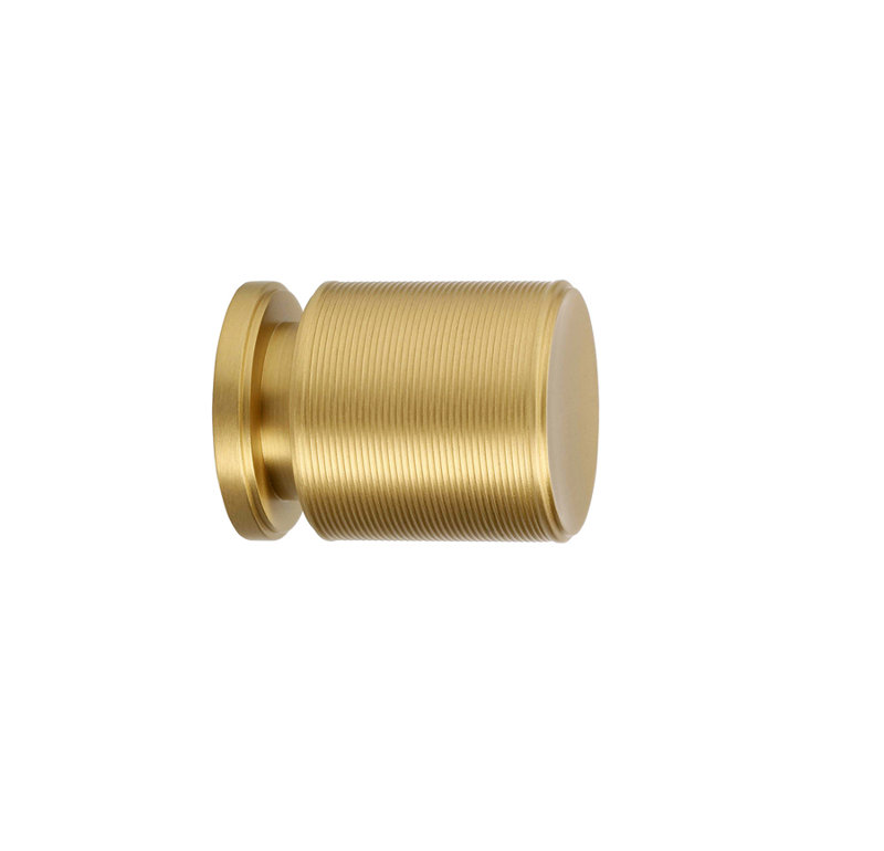 Monaco Cylindrical Knob, 0.75" H x 0.74" W x 0.74" D, Brush Brass/Black