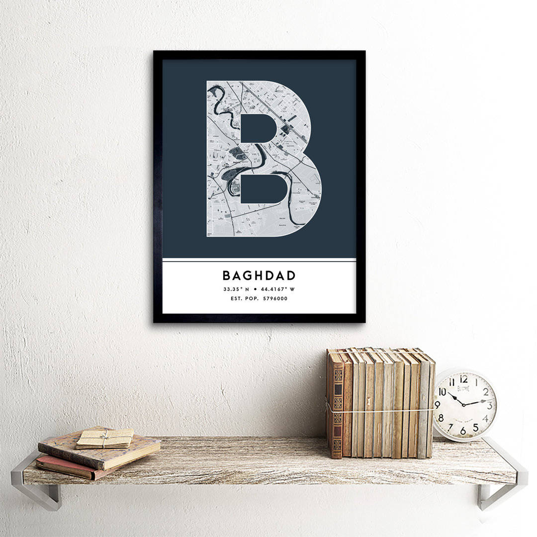 Baghdad City Map Baghdad Navy by Wee Blue Coo - Single Picture Frame Typography