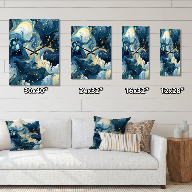 Horloge murale moderne Cosmic Marble Elegant Whirls I - Glam, Grand