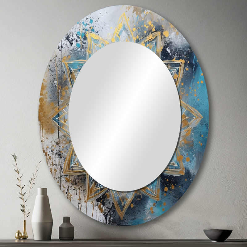 Miroir mural bleu et doré Mandala II - Bohème bleu, 43 po x 33 po