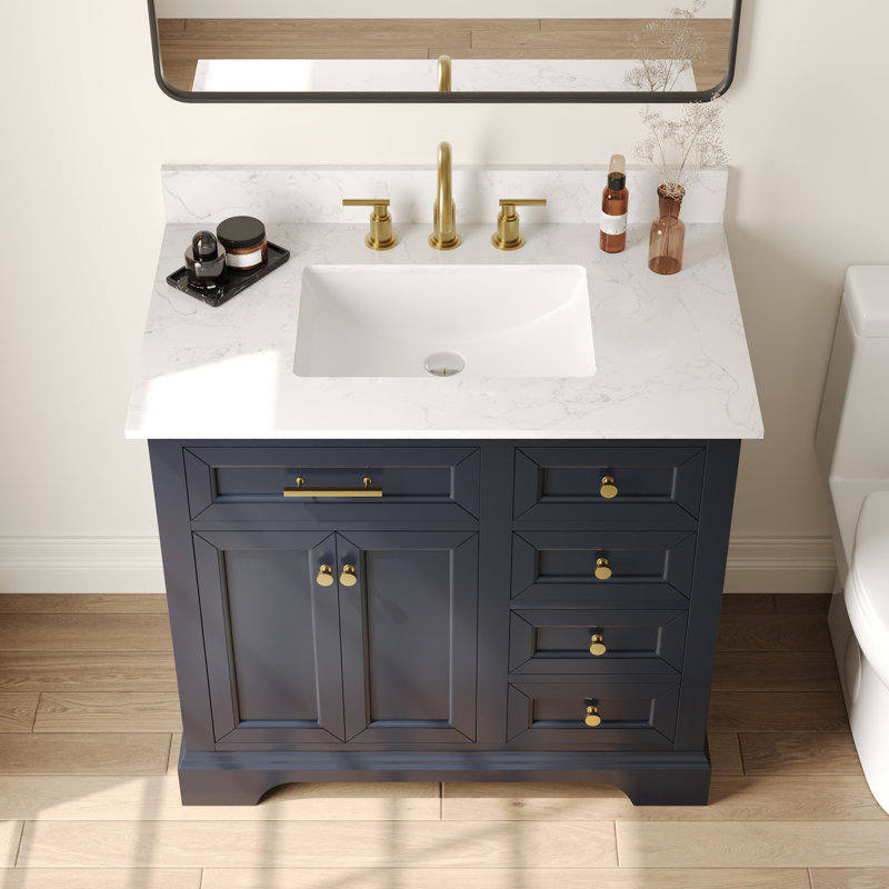 Heritage 36'' Fully Assembled Single Bathroom Vanity with Backsplash, 3 Colors Available White/ Navy Blue/ Gray, Navy Blue